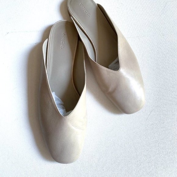 Vince Nude Beige Leather Slip on Slides 9.5 - Picture 2 of 10